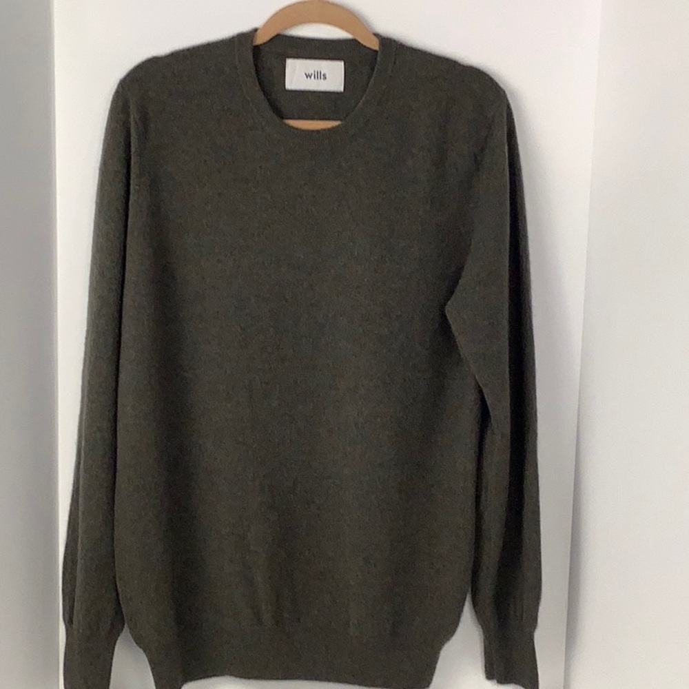 Willis Brand Men’s Cashmere Olive Green Crewneck Sweater Size L